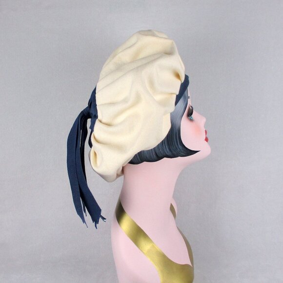 Oversized Beret Navy Blue White Vintage 1960s Mr. Frederick's Young Modes - Picture 5 of 6